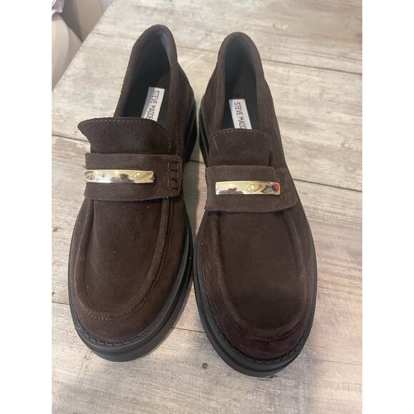 Steve Madden Academia Y2K Chunky Preppy Platform Brown Suede Loafers 9.5 NEW - Picture 6 of 8